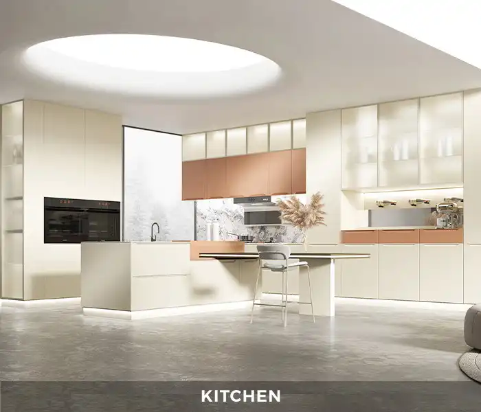 Modern L-Shaped Oak Wooden Kitchen Cabinet