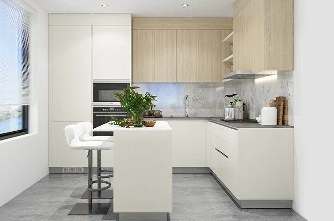 Cream and Wood Kitchen Cabinets for Apartment Project in Portugal - PTSL