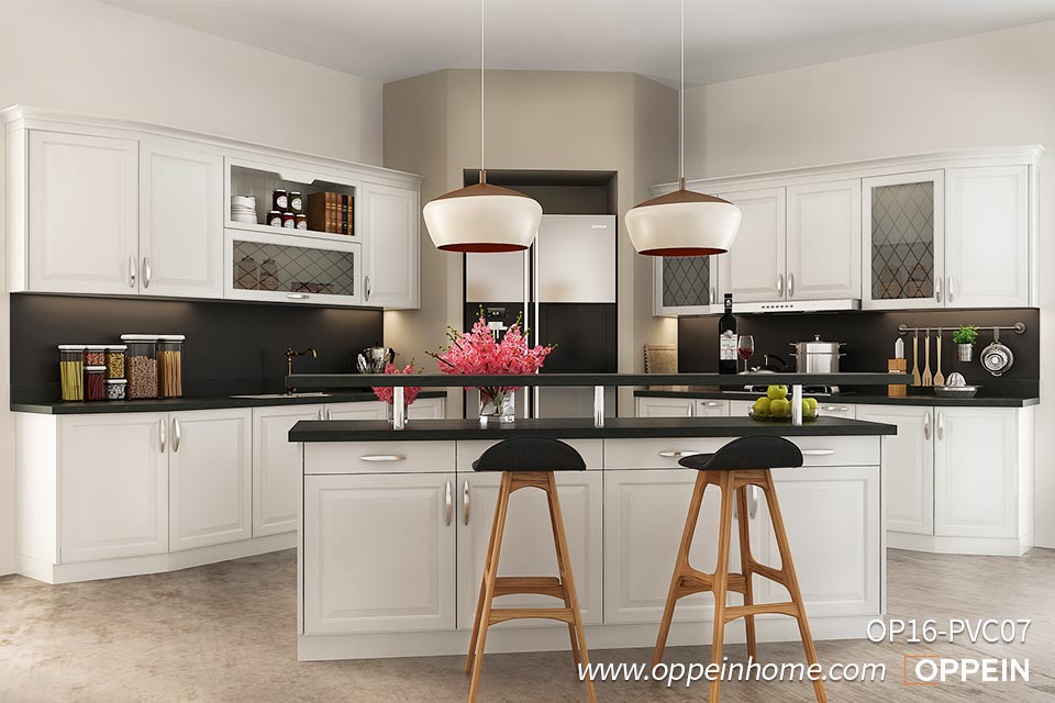 European Style White Kitchen Cabinet OP16-PVC07