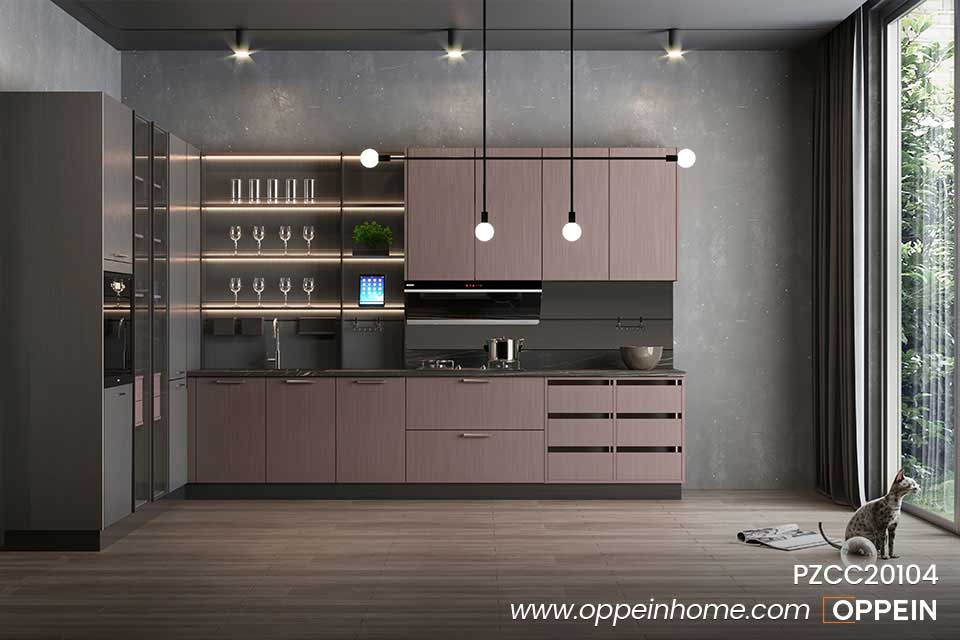 Metallic-looking Designer Industrial Kitchen Cabinets PZCC20104