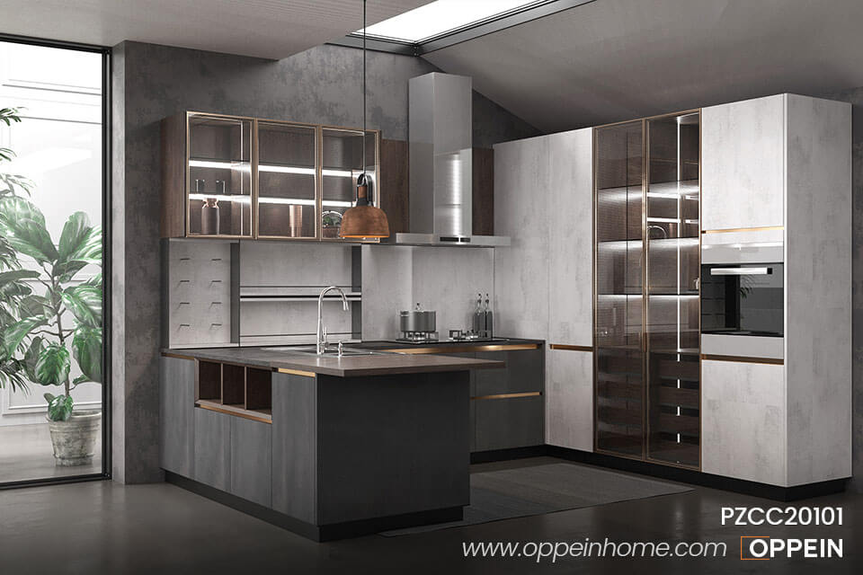 Modern U Shaped UV Lacquer Gray Kitchen Units PZCC20101