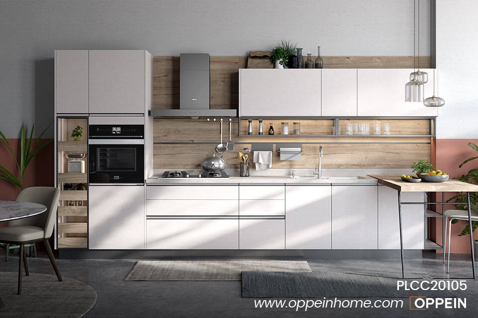 White Melamine Line-shaped Kitchens PLCC20105