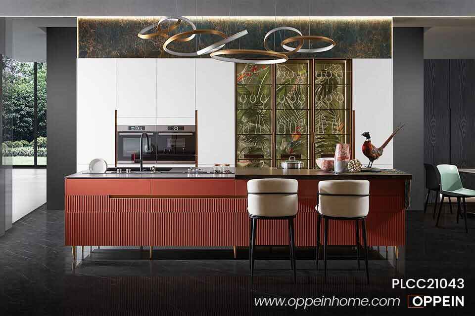 Modern Lacquer Kitchen Cabinet with Island PLCC21043