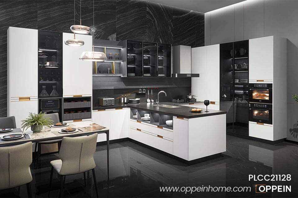 White and Black Lacquer Modern Kitchen Cabinet PLCC21128