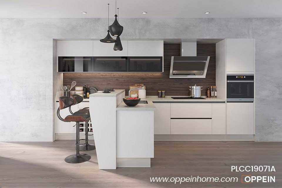 Modern White I-Shape Melamine Kitchen PLCC19071A
