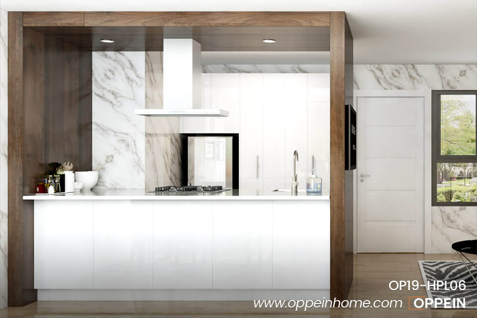 Small Design White Laminate Kitchen OP19-HPL06