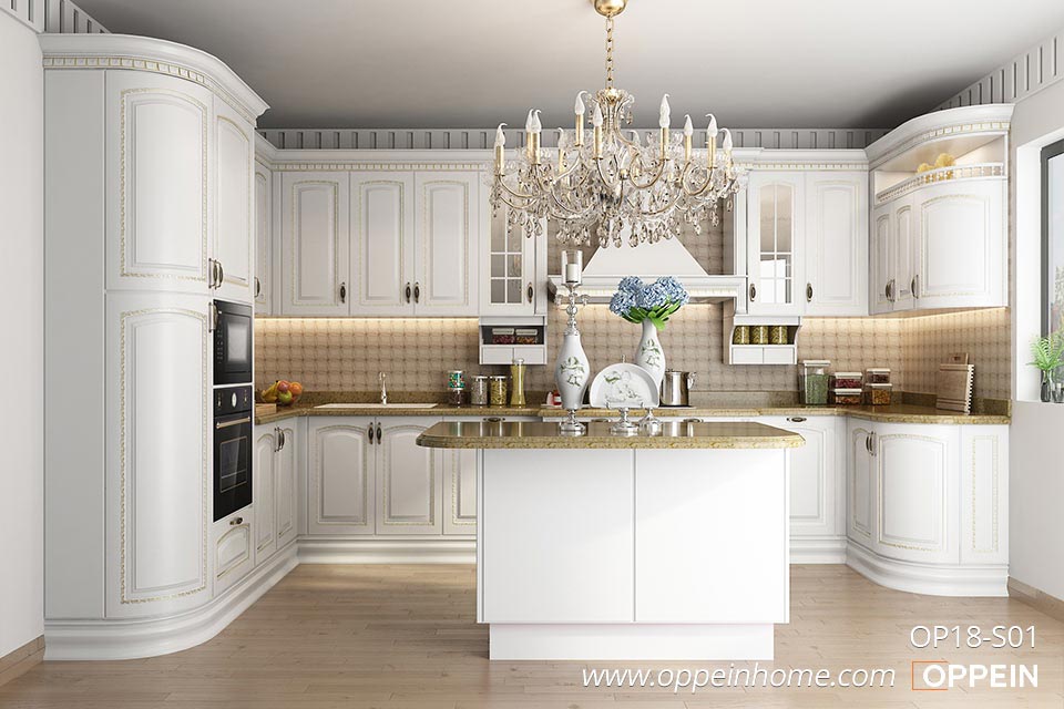 Small U-Shaped Alder Wood Kitchen Cabinet OP18-S01