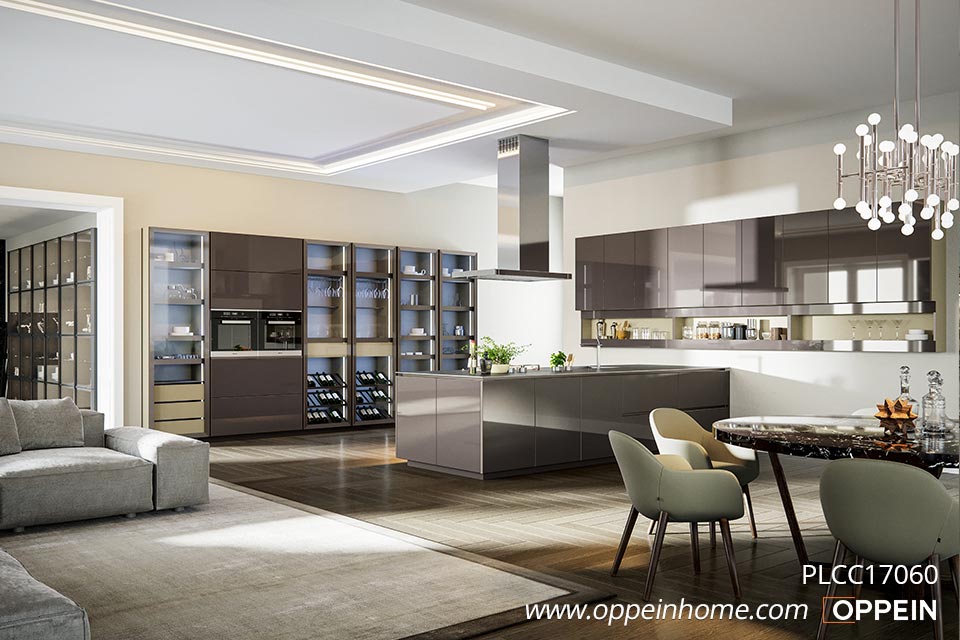 High Gloss Brown Tempered Glass Kitchen Lafite PLCC17060