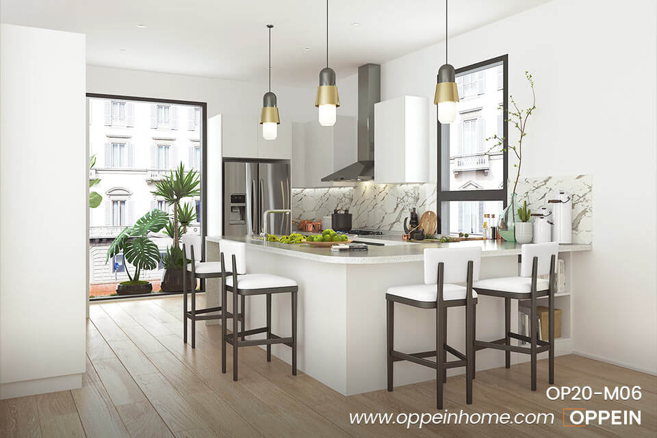 Modern Melamine White Lacquer Kitchen Cabinet OP20-M06