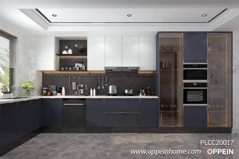 Lacquer Modern Navy Blue Kitchen Cabinets PLCC20017