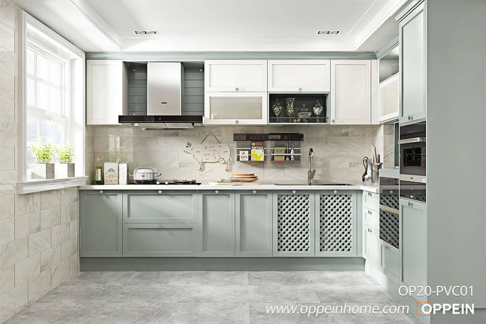 Small Country Style Shaker Kitchen Cabinet OP20-PVC01