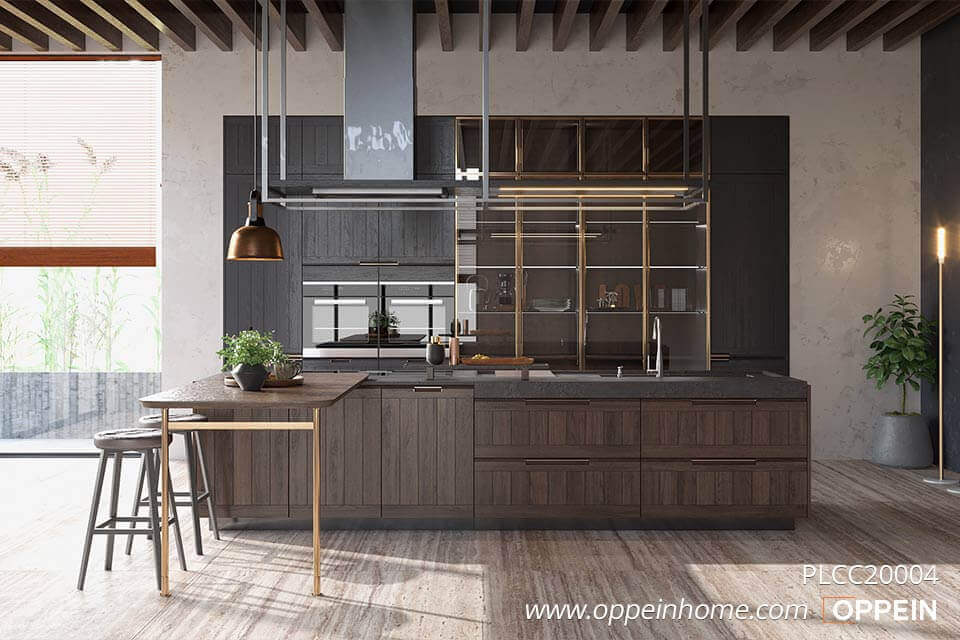 Solid Wood Rustic Kitchen Cabinet with an Island PLCC20004