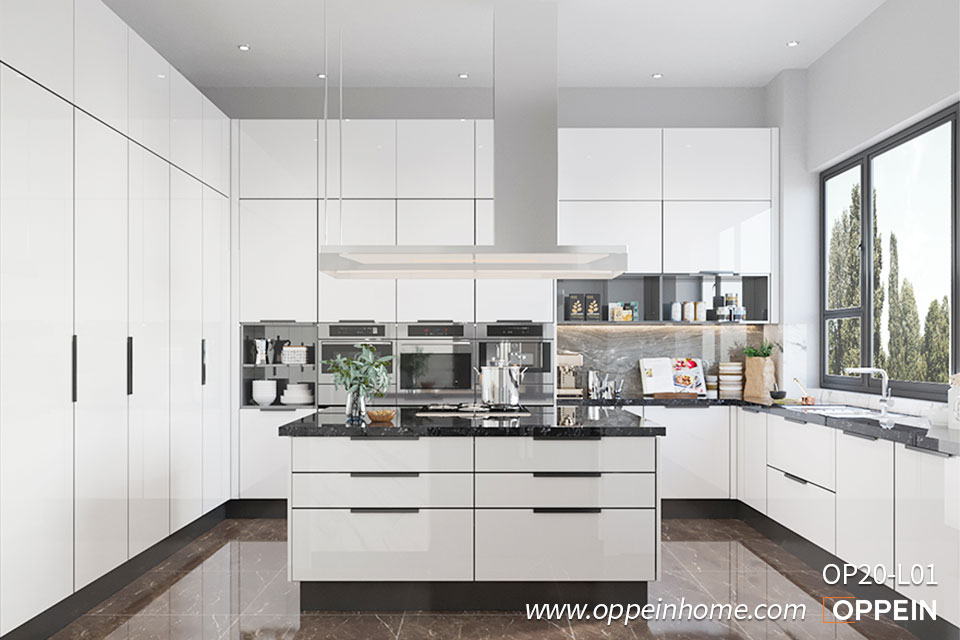 Glossy White Lacquer Kitchen Cabinets OP20-L01