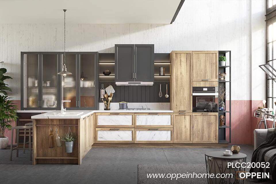 Wood Grain Thermofoil Kitchen Cabinet PLCC20052