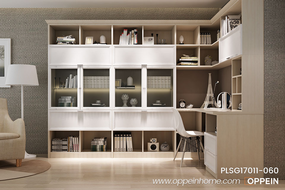 Wood Grain Melamine and White Thermofoil Corner Bookcase PLSG17011-060