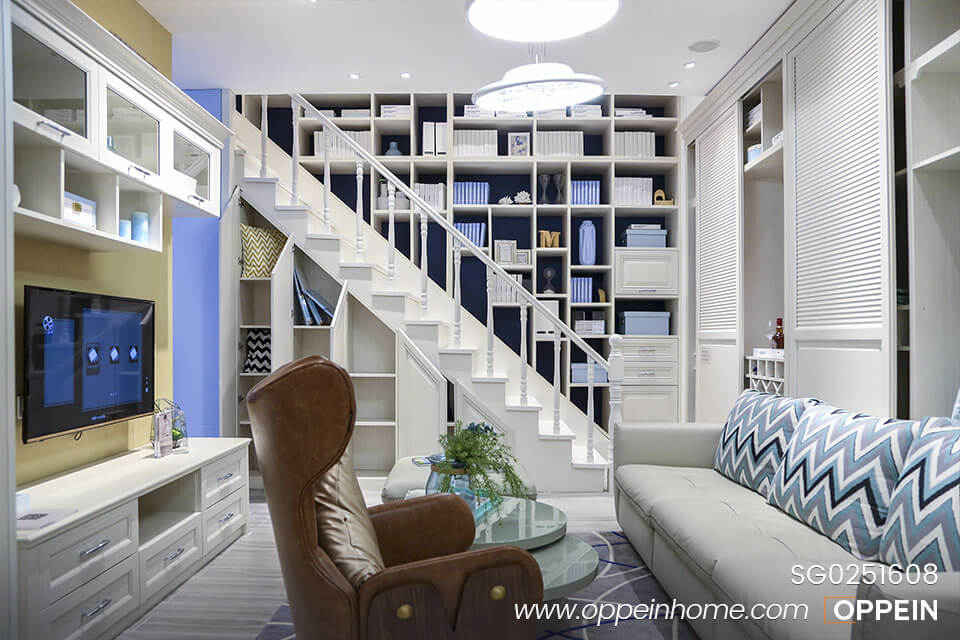 Modern design white staircase bookshelf SG0251608