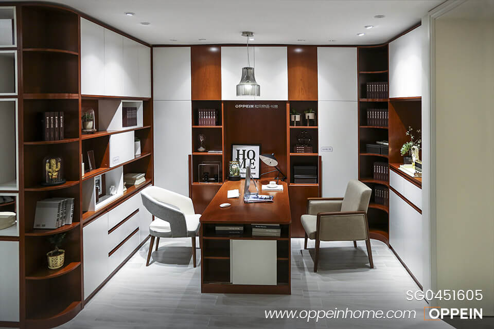 White and Wood Grain Floor to Ceiling Bookcases SG0451605