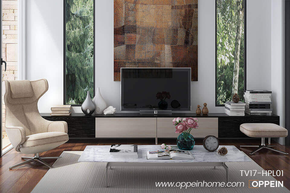 Long Black TV Stand / Cabinet with Wood Grain TV17-HPL01