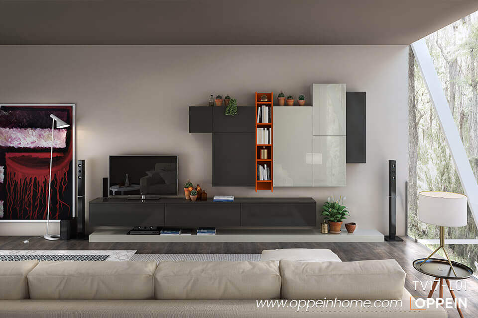 White and Gray Lacquer TV Wall Unit TV17-L01