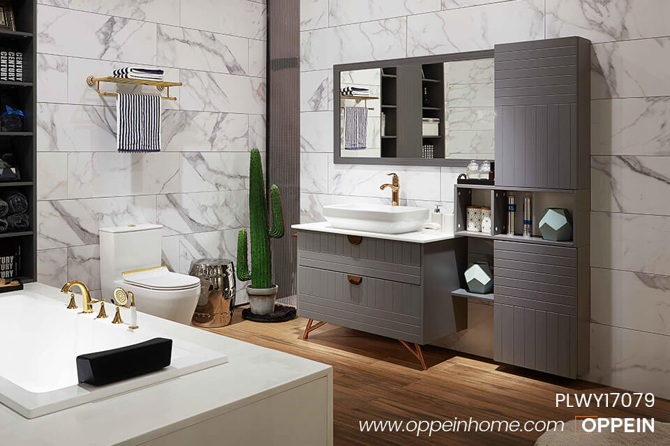 Gray Lacquer Bathroom Cabinet PLWY17079
