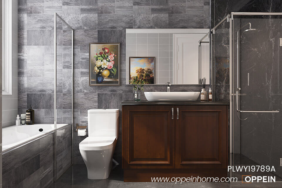 Small Solid Wood Bathroom Cabinet With Glass PLWY19789A