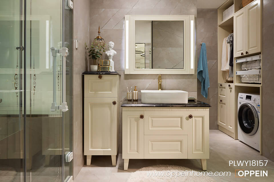 Traditional White Solid Wood Bathroom Vanity PLWY18157