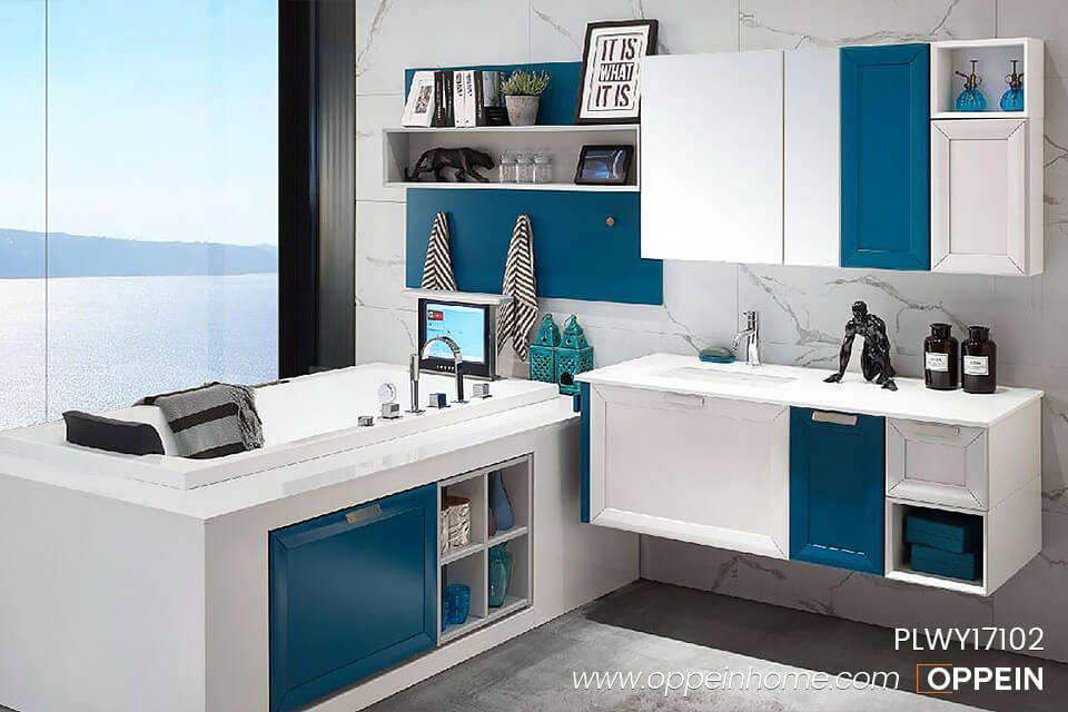 Transitional Blue Lacquer Bathroom Vanity PLWY17102