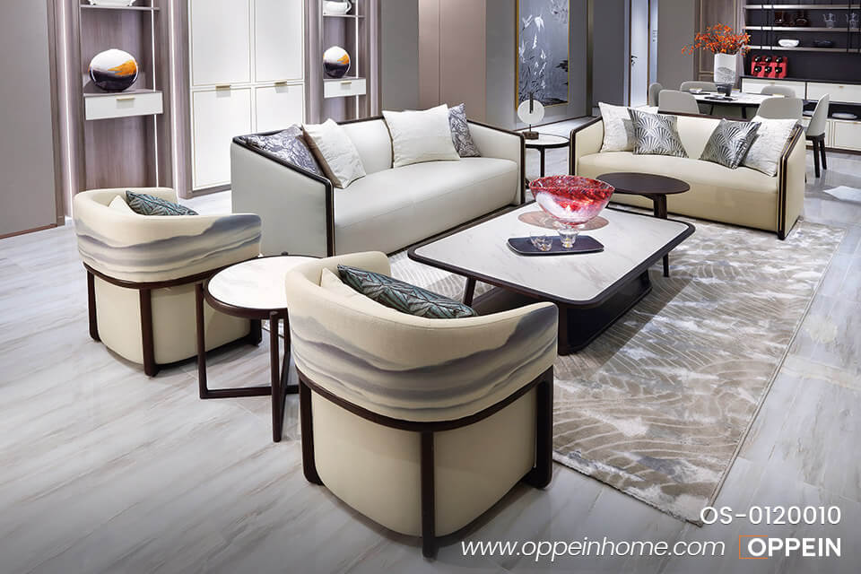 Beige Genuine Leather Sofa OS-0120010