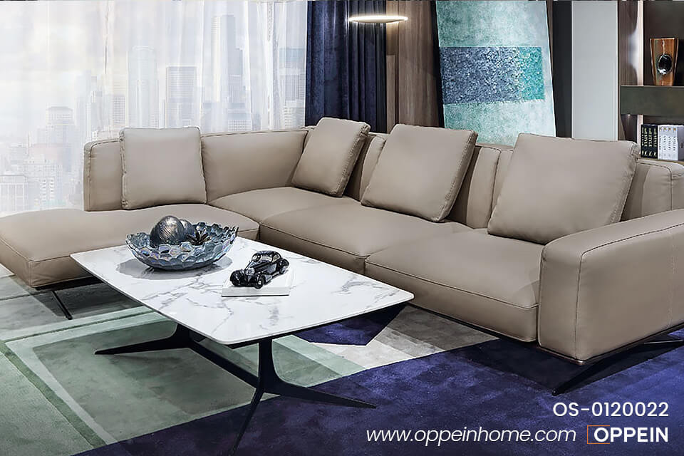 Brown Leather Chaise Longue Sofa With High-density Sponge OS-0120022