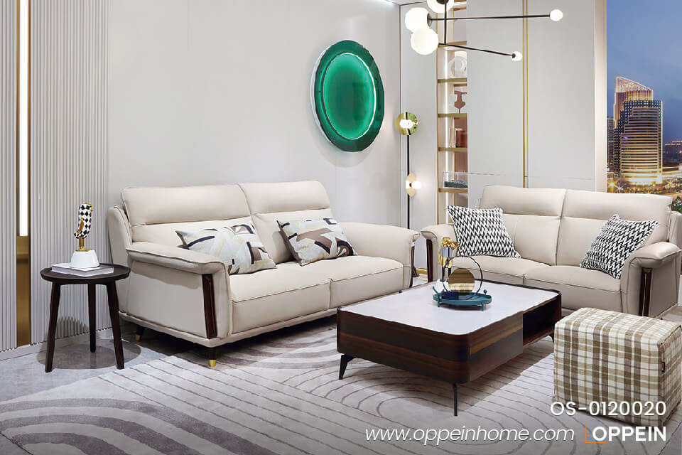 Creamy-white Leather Chaise Longue Sofa OS-0120020