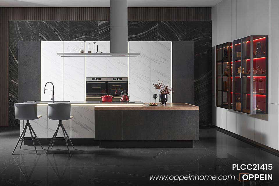 Modern Open Kitchen Cabinet With Island PLCC21415