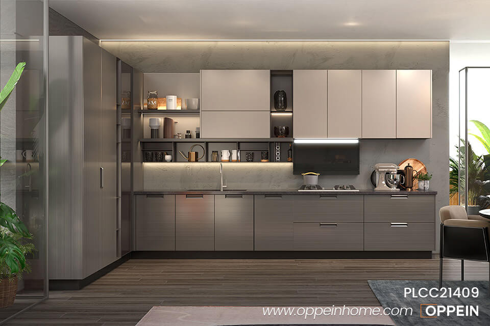 PVC L-shaped Glossy Kitchen Cabinet PLCC21409