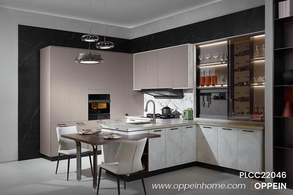 Beige Kitchen Cabinet with Glass Door For Sale - CAMON