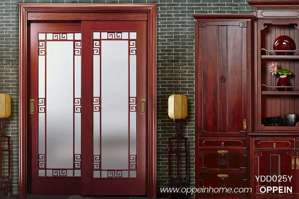 Traditional Wood Veneer Interior Flat Glass Door YDD025Y
