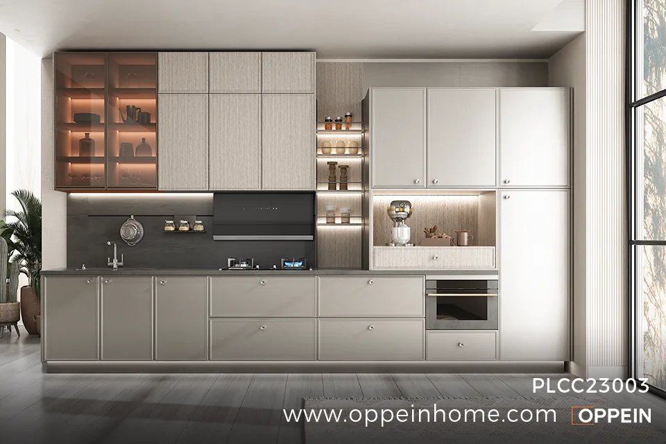 Single Wall Grey PVC Built-in Kitchen Cabinets - FEICHE