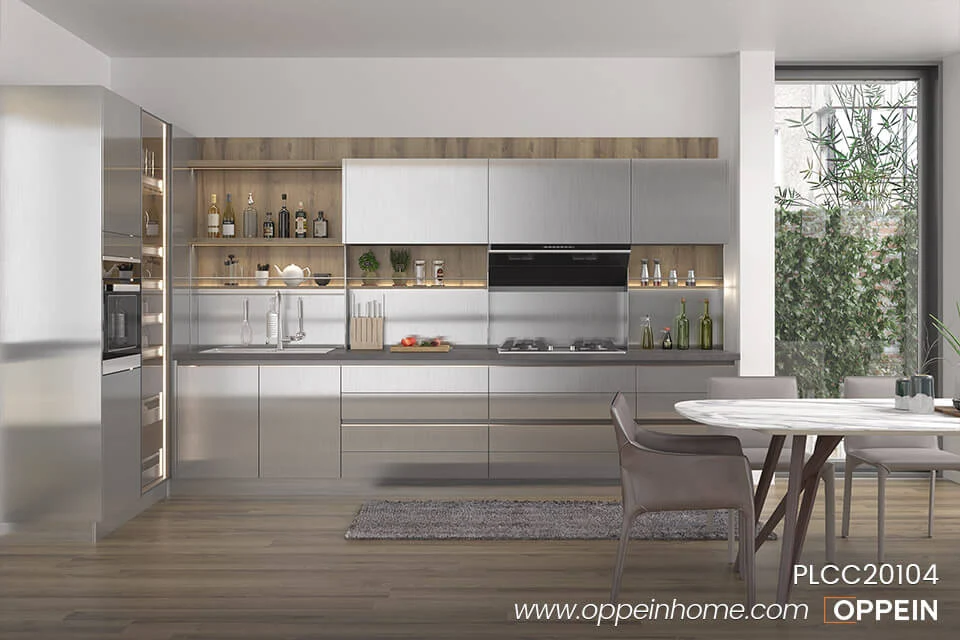 Modern Silver Metal Color Custom Kitchen Cabinets PLCC20104