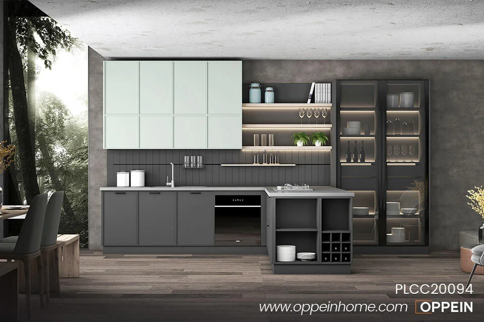 Open Design Dark Gray Modern PVC Kitchen Cabinets PLCC20094