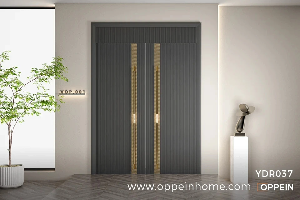 Modern Grey Interior Double Doors with Long Metal Handles - YDR037