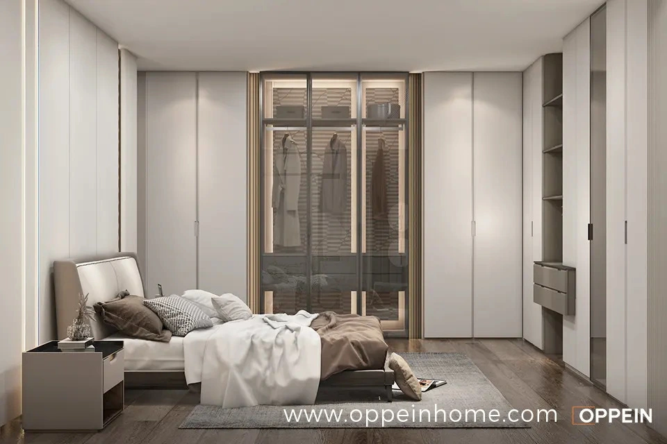Modern Light Grey Wardrobe Design with Recessed Handles - Eleganza
