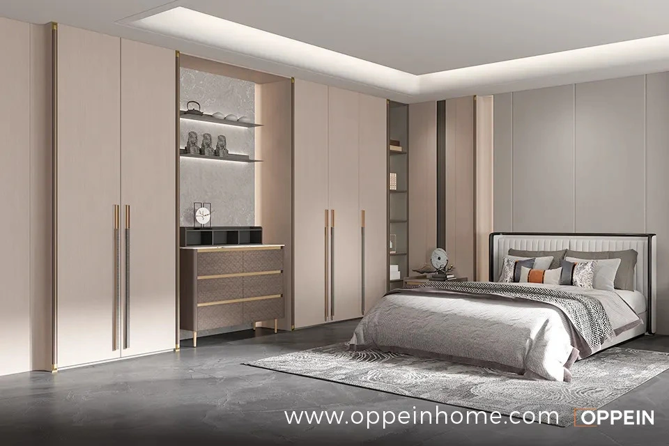 Modern Luxury Beige Wardrobe Design with Long Handles - Rui