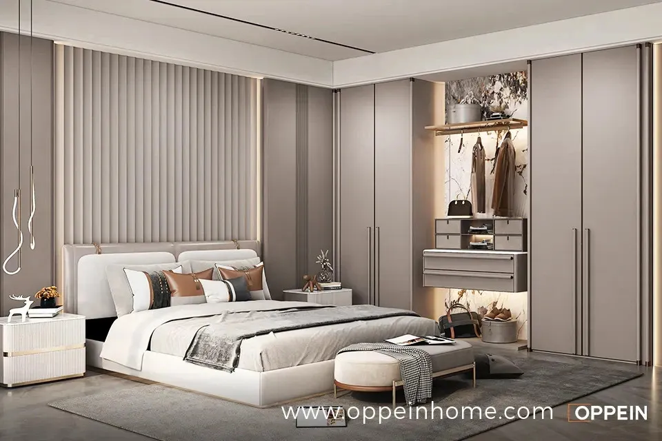 2024 Modern Luxury Light Grey Bedroom Wardrobe Design - Nilo