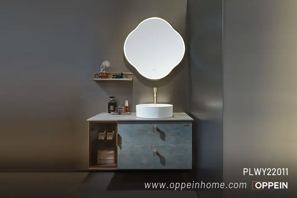 Custom Blue and Grey Bathroom Vanity with Sink - Eastern Grace
