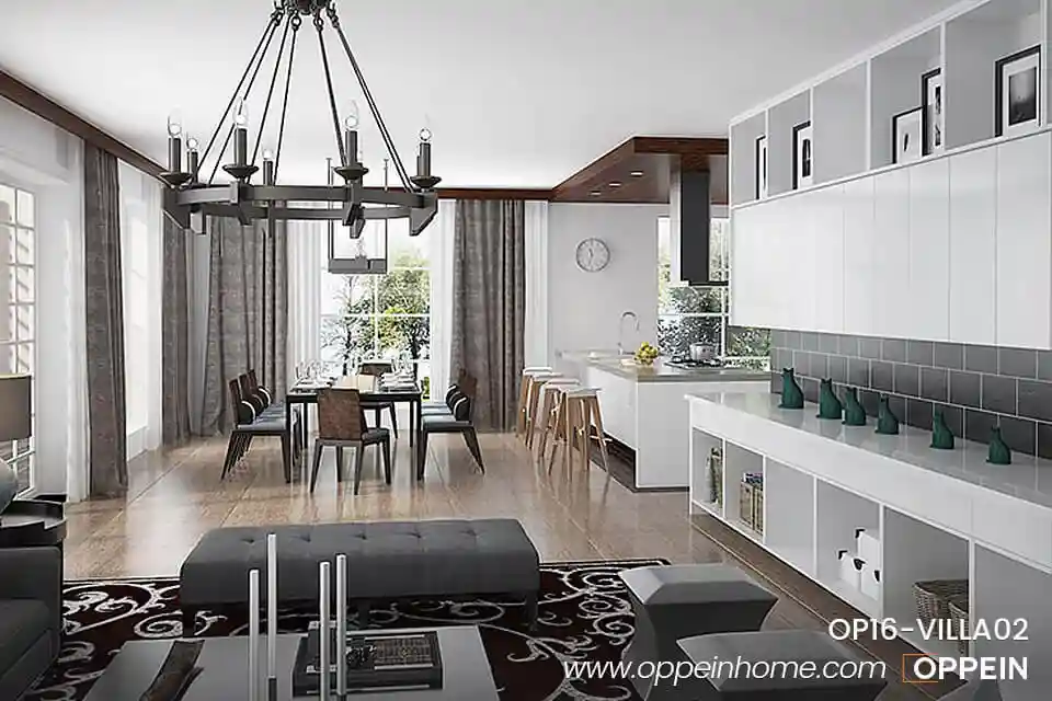 Modern White and Wood Grain Villa Home Furniture OP16-Villa02