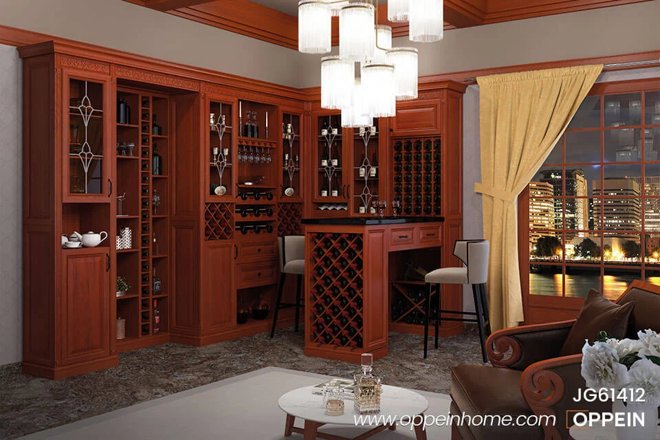OPPEIN Cherry Wood Wine Cabinet JG61412
