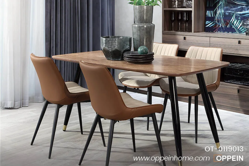 Wood Grain Dining Table with Black Metal Stand OT-0119013