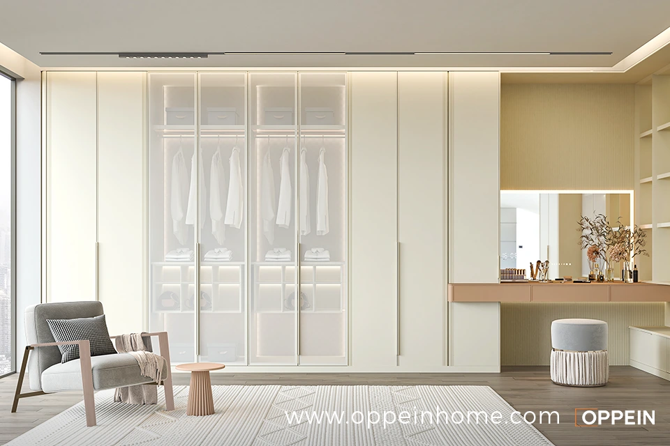 Modern Minimalist Cream and Apricot Hinged Wardrobe - Neeta
