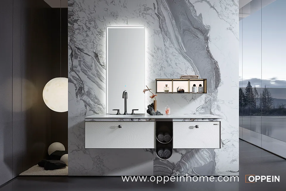 Modern Mirrored Wall Mounted White Bathroom Vanity