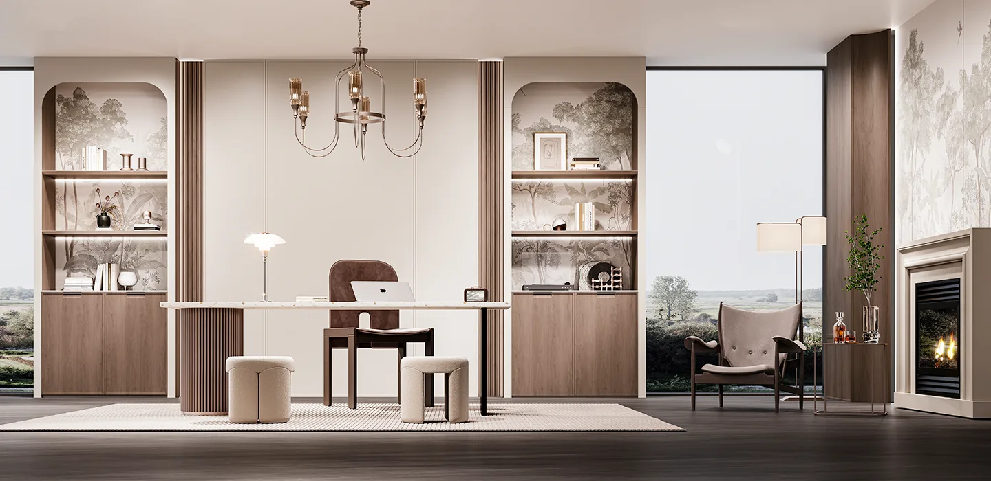 walnut-and-white-full-house-furniture-in-retro-maillard-style-home-office walnut-and-white-full-house-furniture-in-retro-maillard-style-home-office
